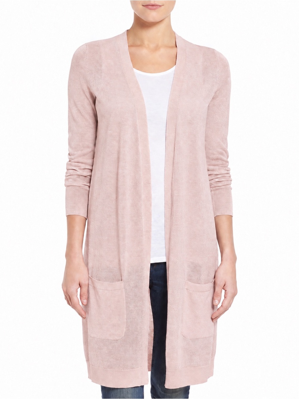 Halogen Open Front Pink Linen / Viscose Blend Long Cardigan Sweater NWT Size M